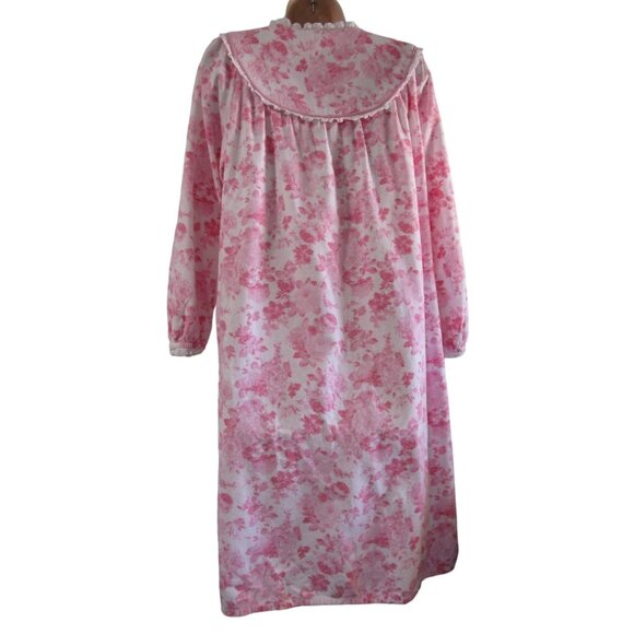 Modest Flannel Nightgown Pink Rose National Ladies M Missing Button Vintage GUC - Picture 3 of 13